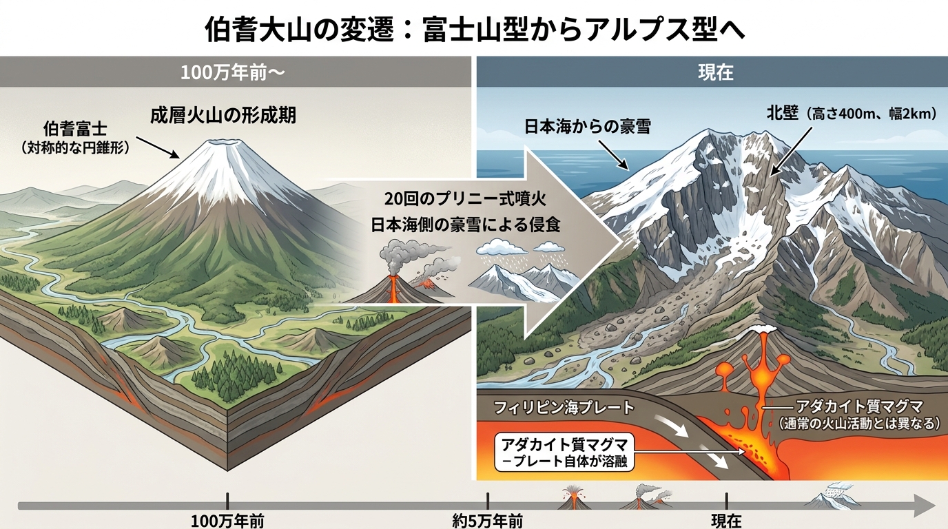 伯耆大山の変遷 富士山型からアルプス型へ