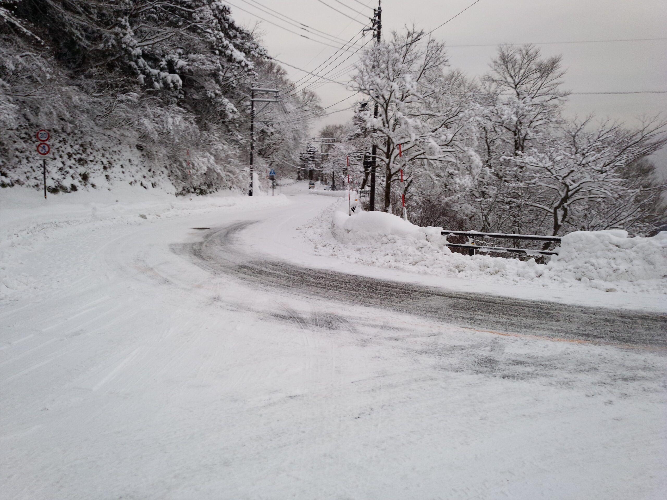 伯耆大山麓 積雪した道路