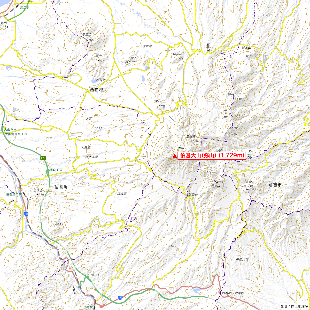 伯耆大山 周辺地形図