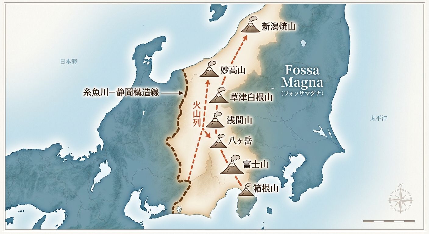 フォッサマグナに沿う火山列