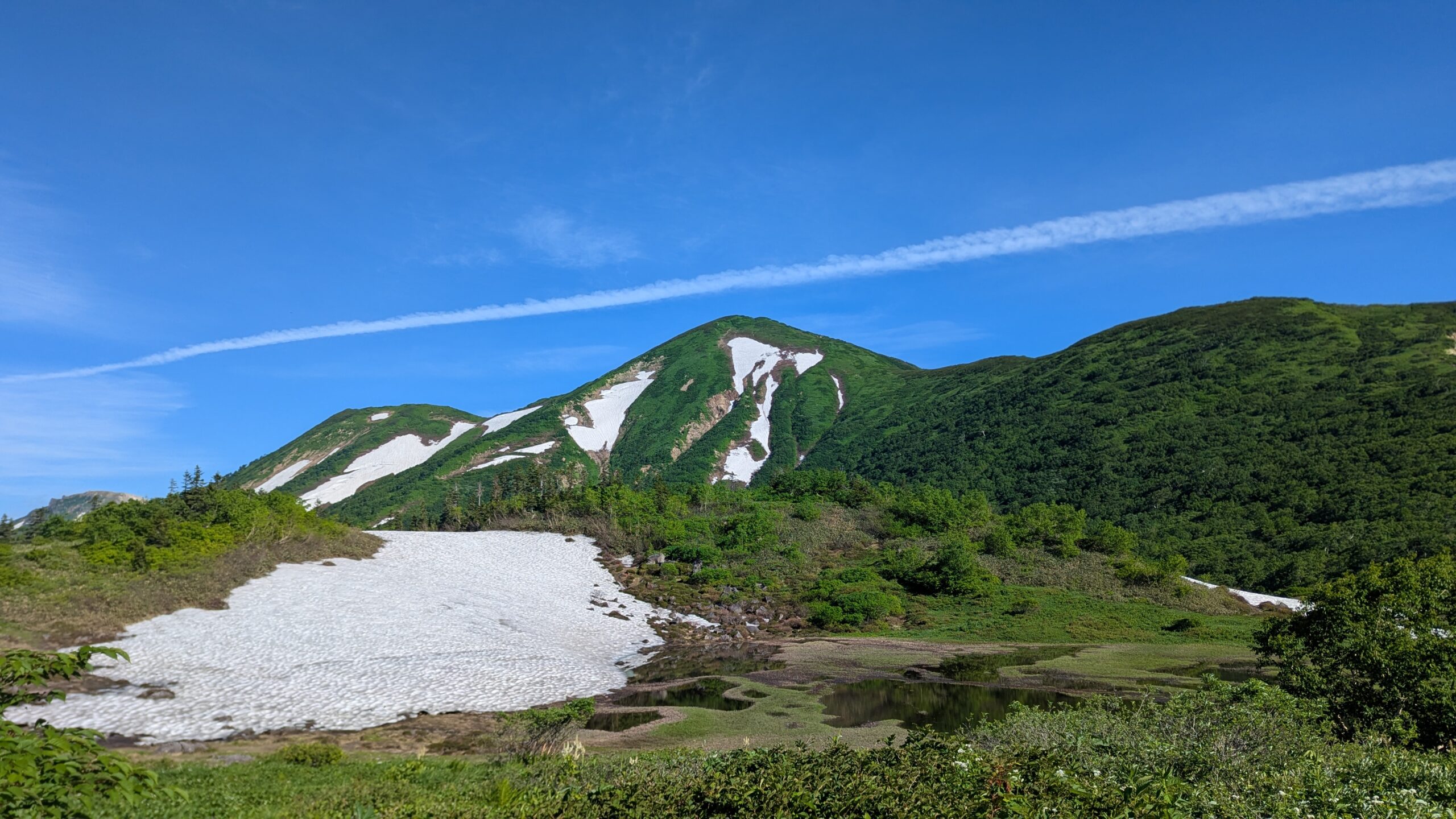 残雪と火打山の夏
