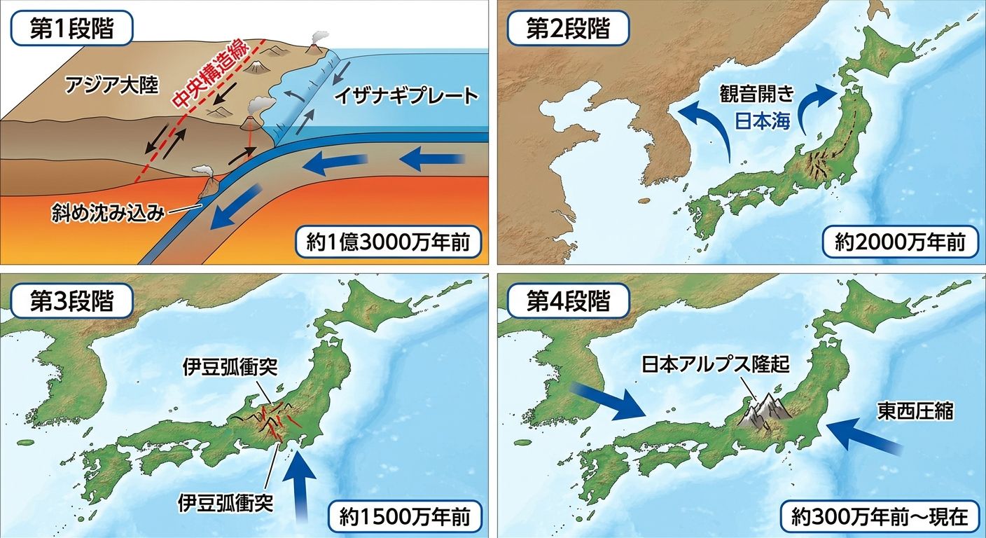 日本列島形成の4段階