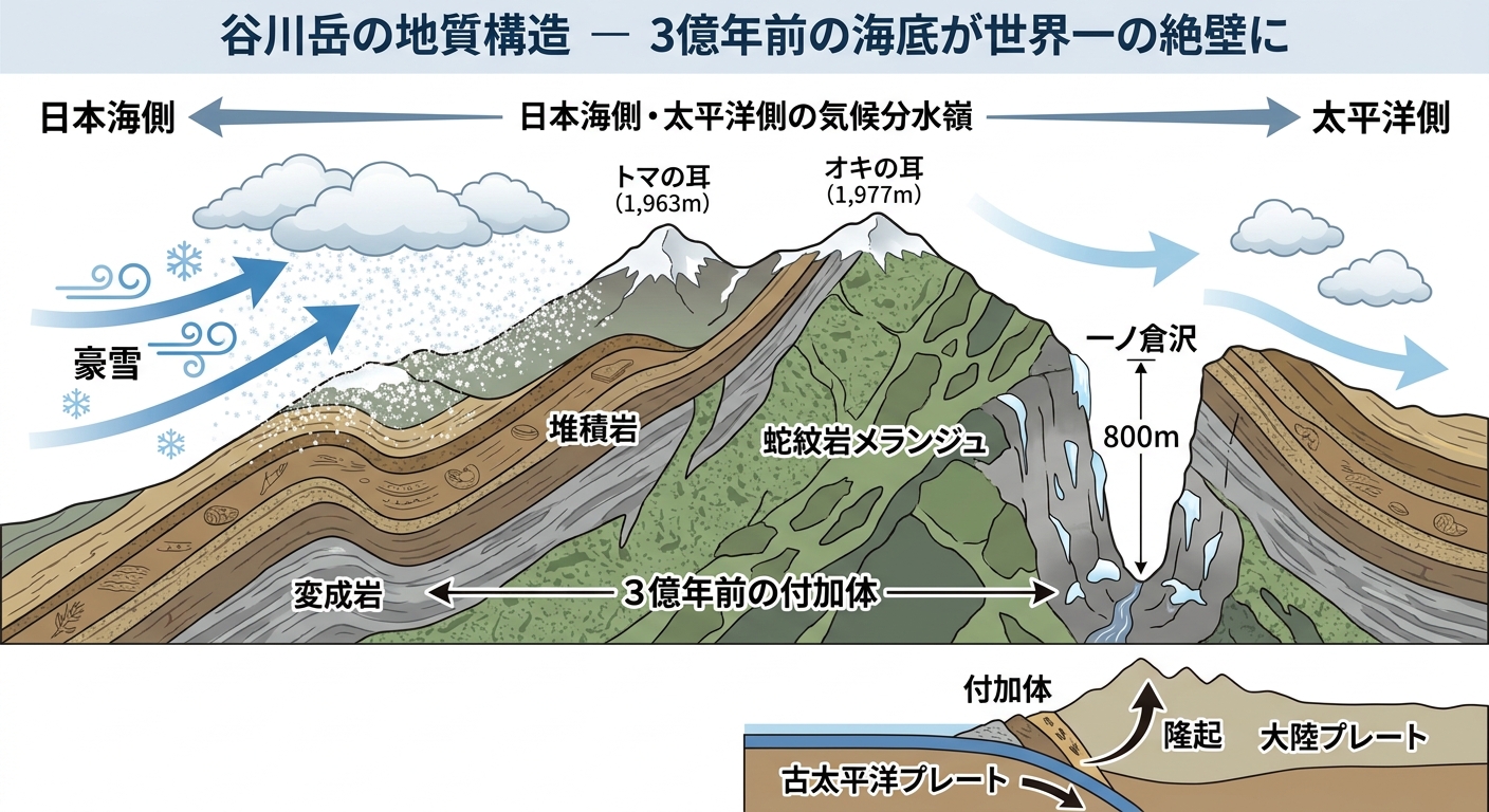 谷川岳の地質構造 付加体と気候分水嶺