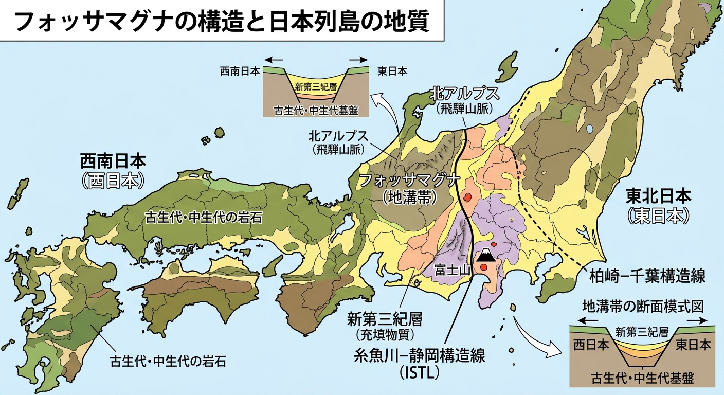 フォッサマグナの位置と構造