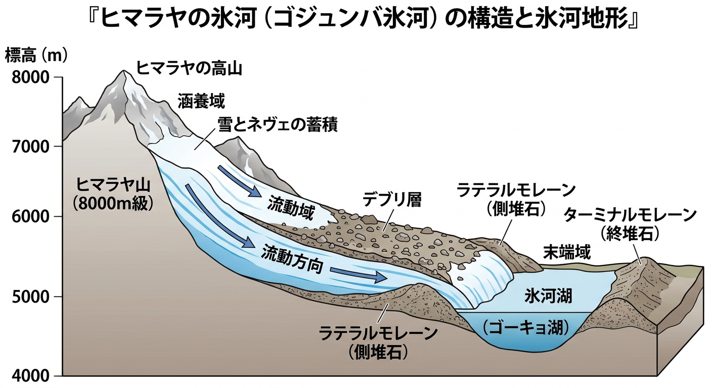 ゴジュンバ氷河の構造と氷河地形