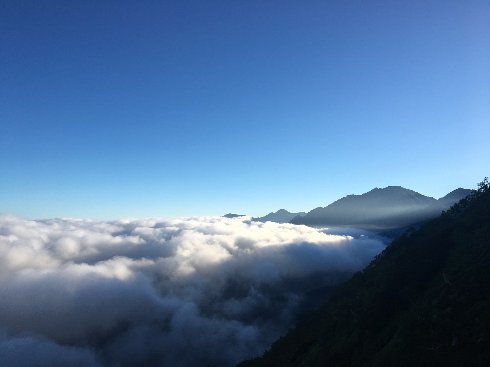 南アルプスの雲海と遠くに富士山