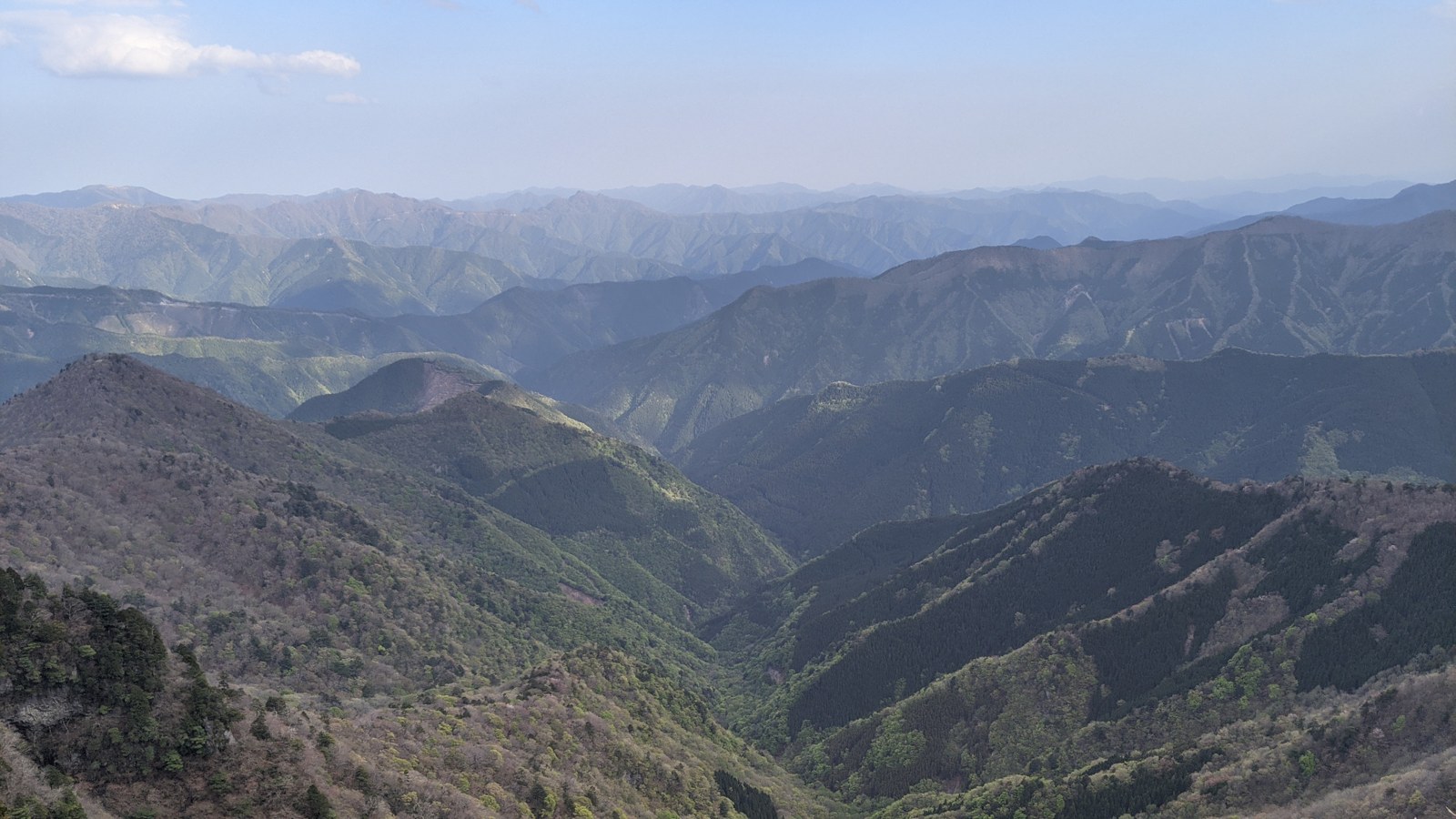 大峰奥駈道から見た紀伊山地の山並み。深い谷が幾重にも刻まれている